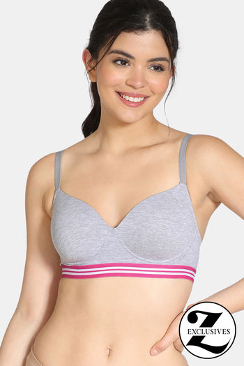 Buy Zivame Sporty Twist Padded Non Wired 3/4th Coverage T-Shirt Bra - Grey Melange